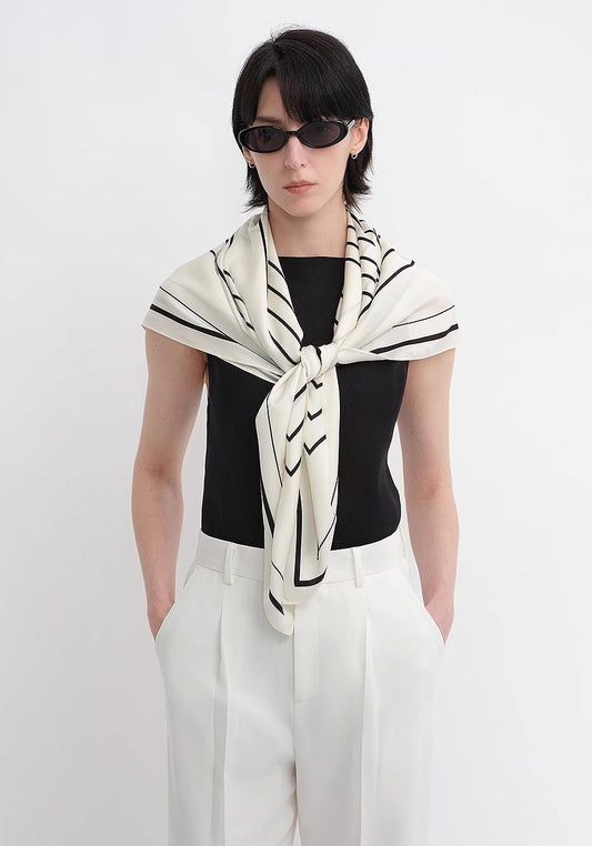 Stretch silk original geometric print silk scarf-0