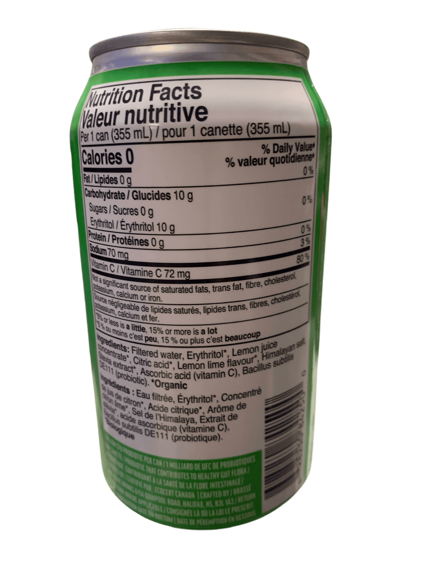 Cove Prebiotic Lemon Lime Flavoured Soda 355ML - Canadian Edition