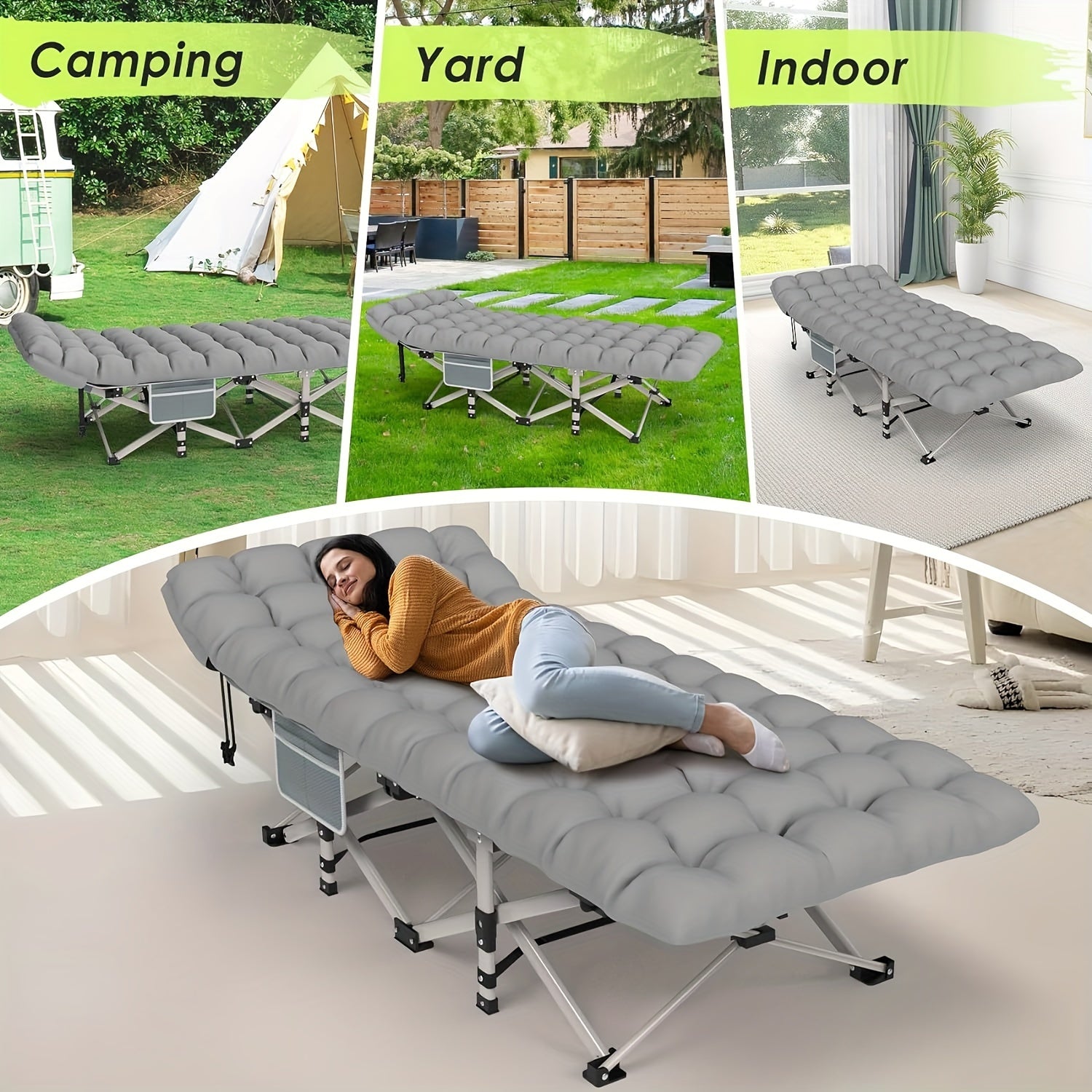 Folding Camp Cot with Mattress-2