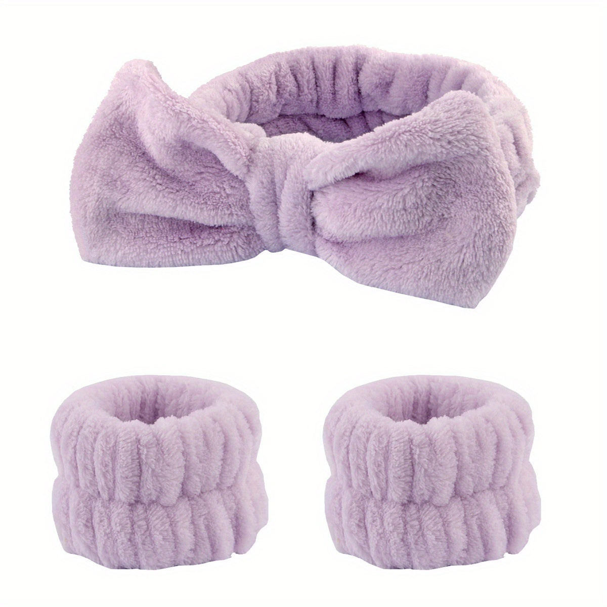 Solid Color Butterfly End Headband Wristband Set Women's Wash Beauty Makeup Headband Wrist Flannel Hair Accessories Headwear Face Wash Headband Wrist Set Plush Elastic Headband Ladies Accessories Set