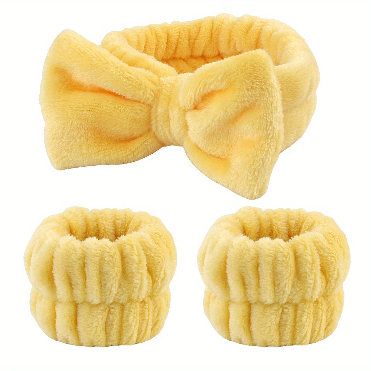 Solid Color Butterfly End Headband Wristband Set Women's Wash Beauty Makeup Headband Wrist Flannel Hair Accessories Headwear Face Wash Headband Wrist Set Plush Elastic Headband Ladies Accessories Set