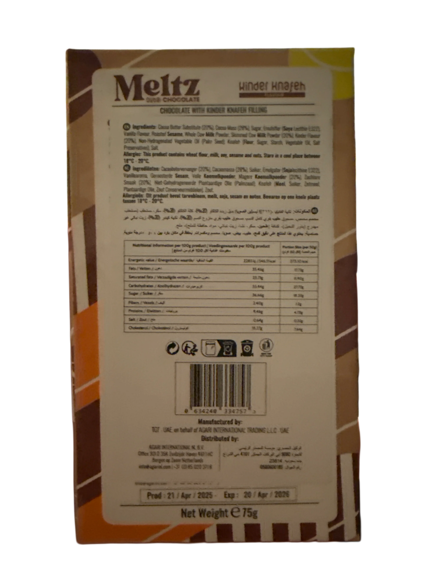 Meltz Dubai Chocolate Kinder Knafeh Flavour 75G - Dubai Edition