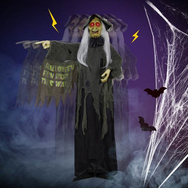 6ft Eye Red Light Vibration Witch Sound Voice Control, Standing Guiding Witch, Battery Model - Batteries Not Included, Halloween Standing Decoration