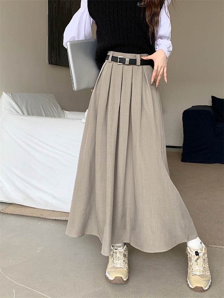 Women's All-matching Slim Fit Temperament Pleated Maxi Skirt