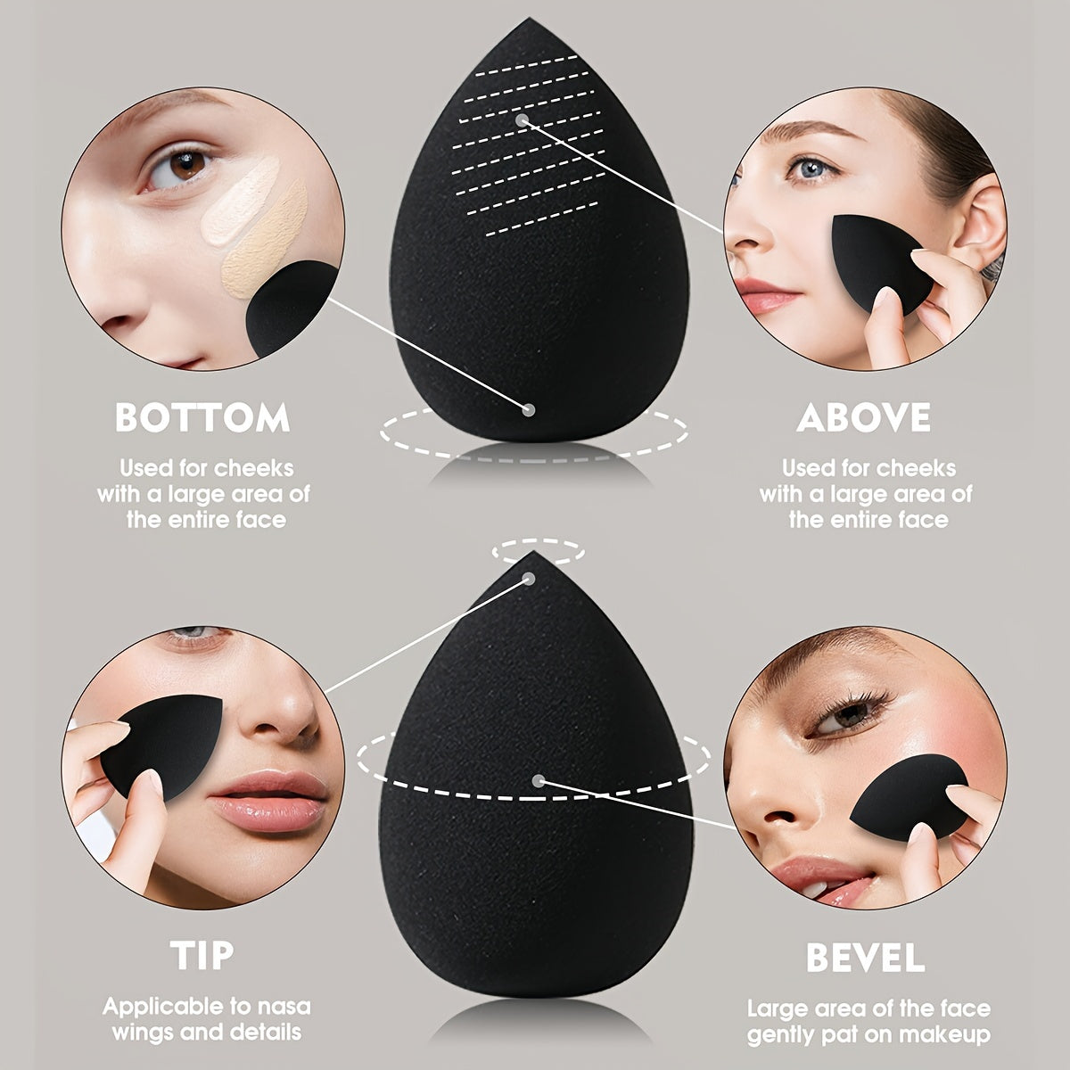 6pcs Face Makeup Sponge Puff Set, 2pcs Large Makeup Sponge & 2pcs Mini Makeup Beauty Blender & 2pcs Fan-shaped Soft Velvet Makeup Puffs, Flawless For Liquid Cream Powder, Ideal For Makeup Beginner, Black