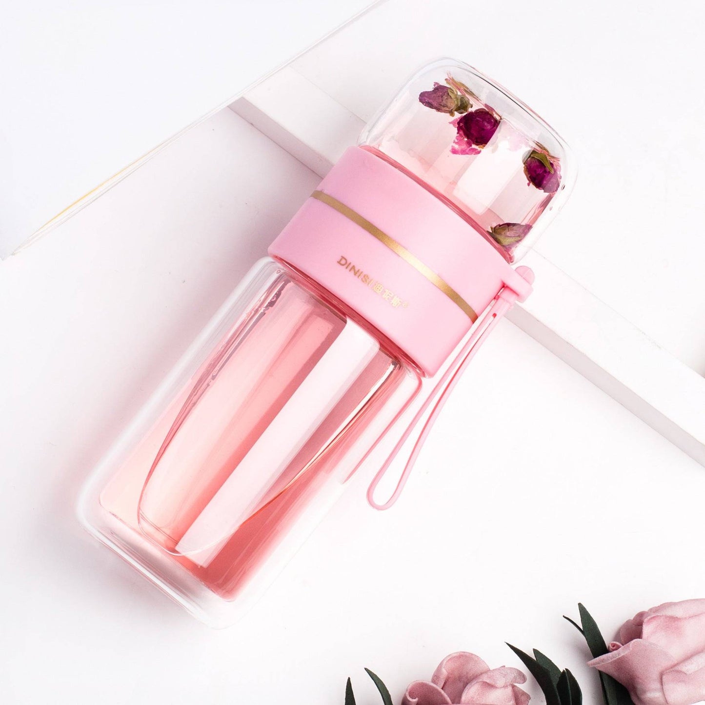 Glass Water Bottle With Tea Infuser Filter Tea Separation Double Wall Glass Bottle Leakproof-2