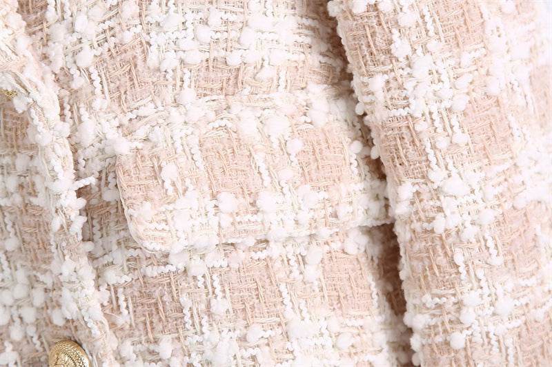 Elegant Luxury Lapel Long Sleeved Double Breasted Check tweed Blazer Women