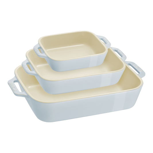 STAUB Ceramique Rectangular Baking Dish Set Macaron Light Blue 3 Piece-0