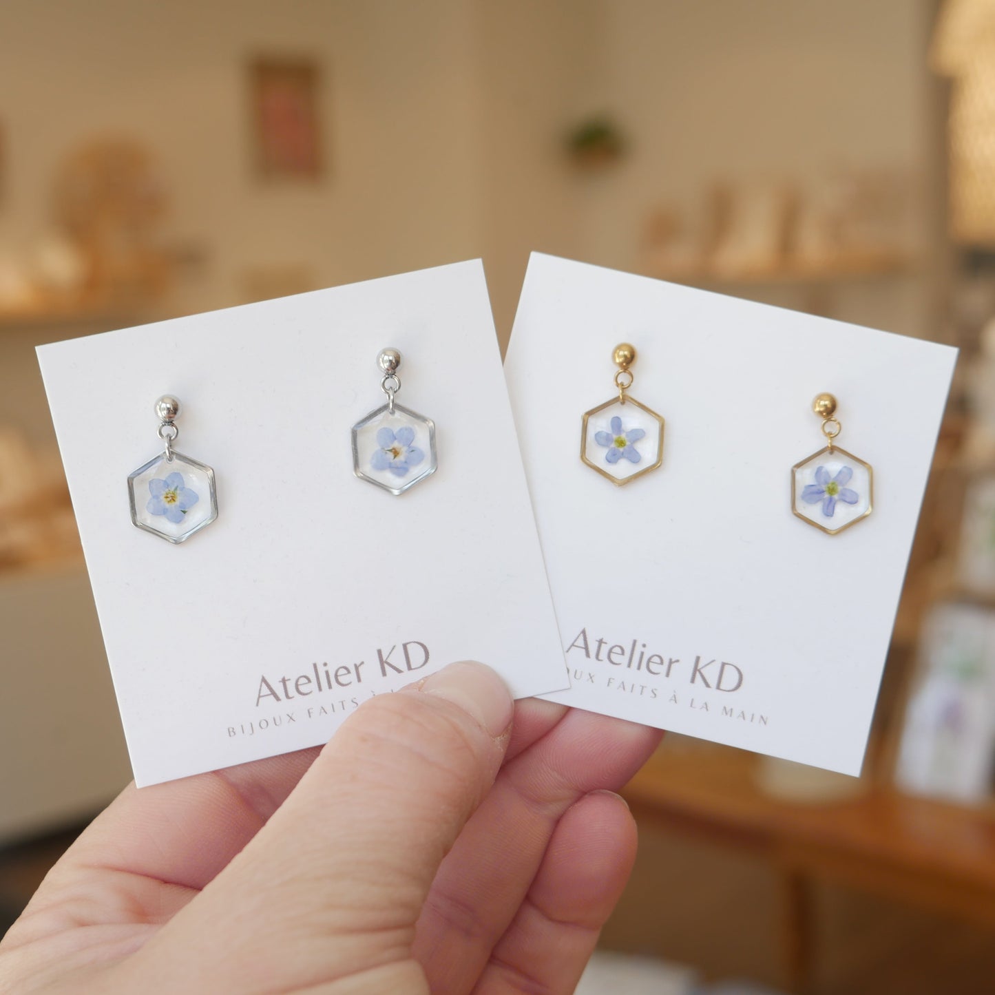 Boucles d’oreilles myosotis - hexa (mini 12mm)
