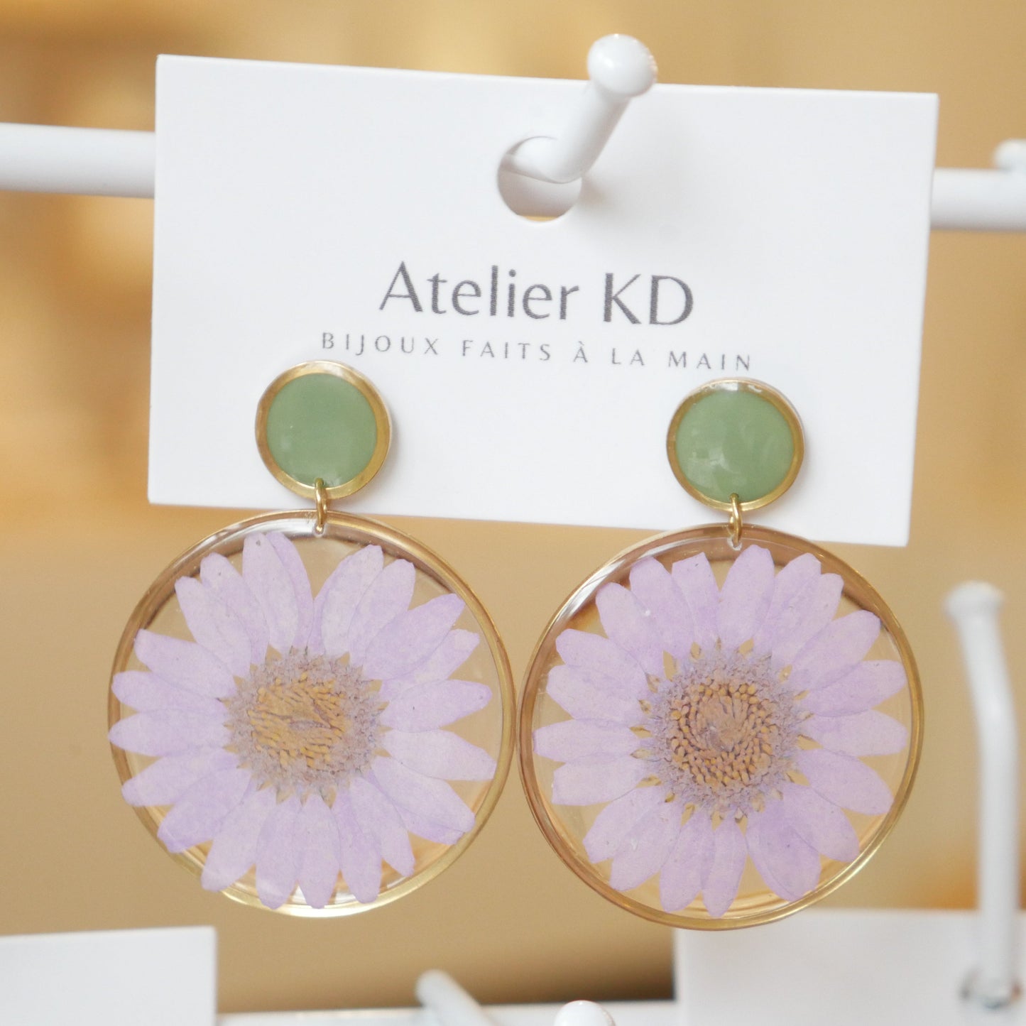 Boucles d'oreilles duo margot Lila  et kaki - rond (40mm)