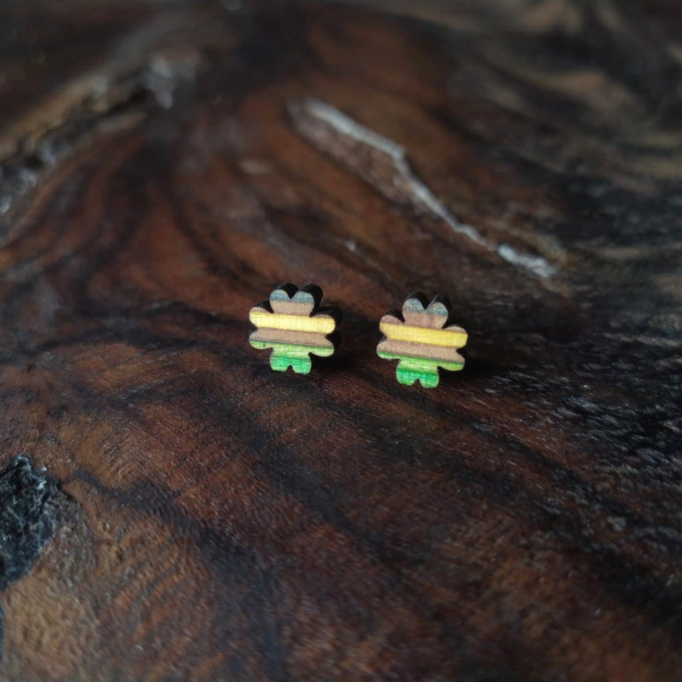 Clover Recycled Skateboard Stud Earrings-2