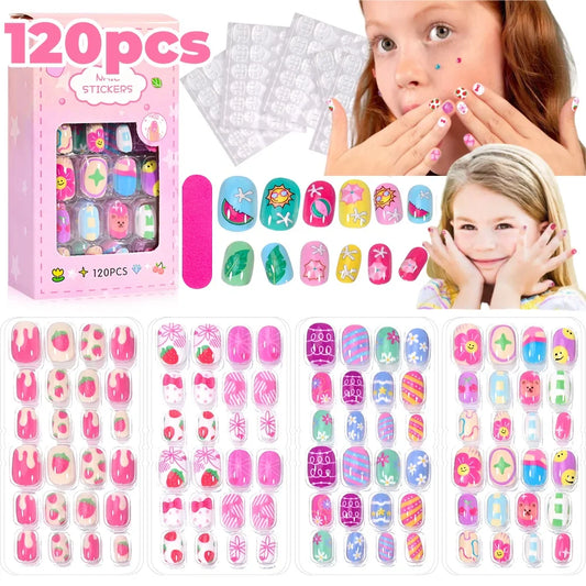 120 Pcs Kids Cartoon Press On Nails-0