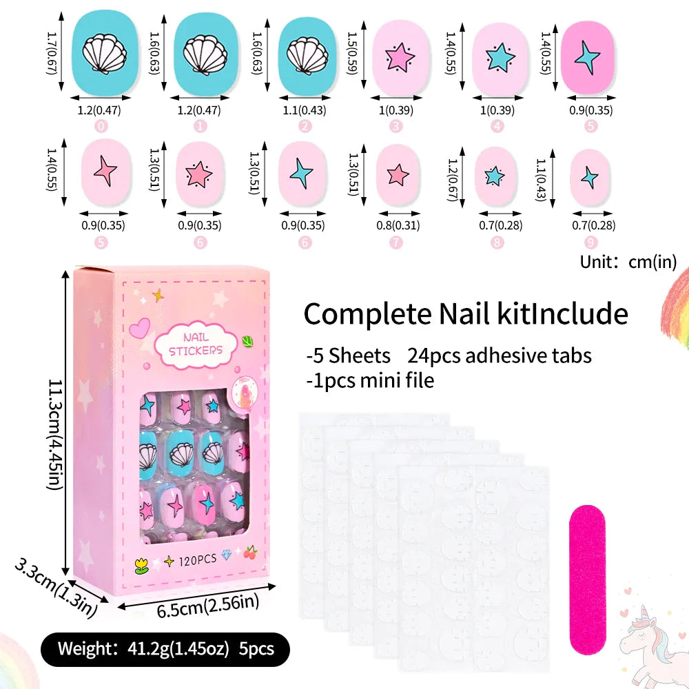 120 Pcs Kids Cartoon Press On Nails-4