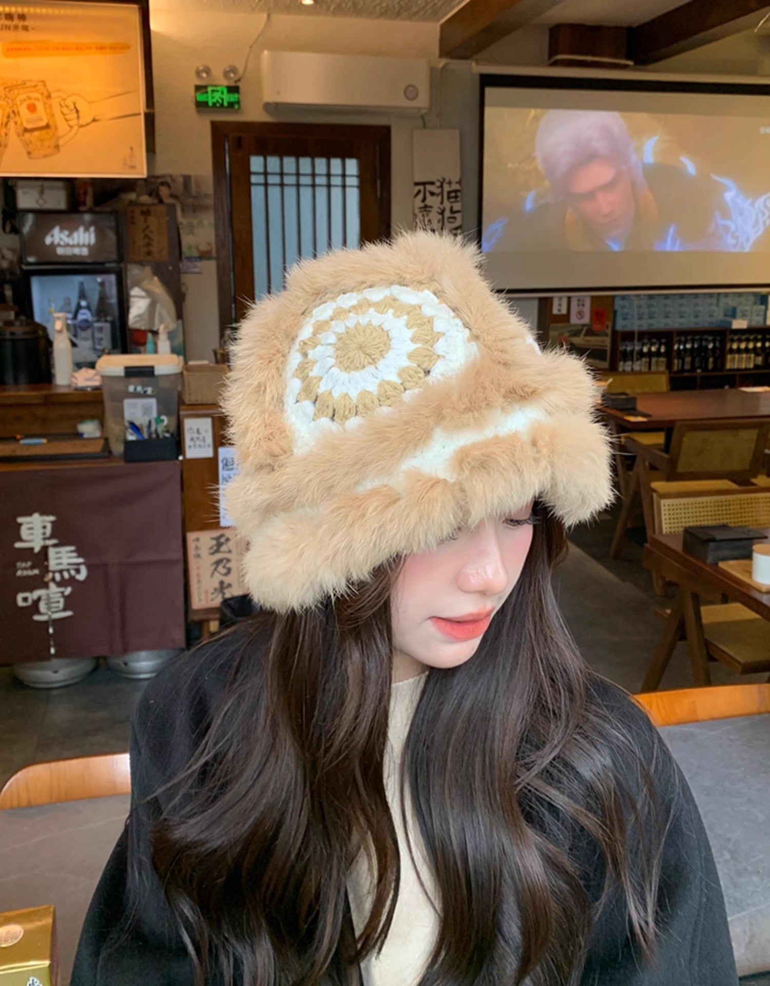Ethnic festive rabbit fur knitted plush hat-3