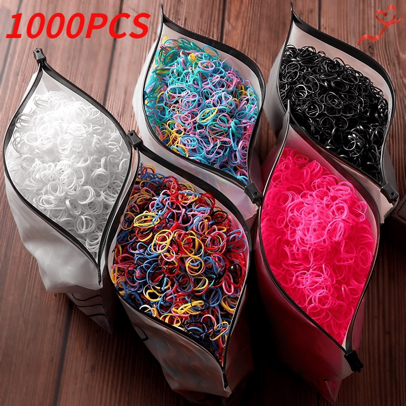 1000/2000pcs 1000/2000 Pcs Colorful Nylon Hair Ties & Headbands Set with Storage Bag for Girls