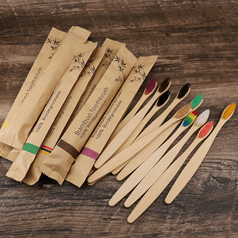 20/40/60pcs Bamboo Toothbrushes Colorful Toothbrush Resuable Portable Adult Wooden Soft Tooth Brush for Home Travel Hote