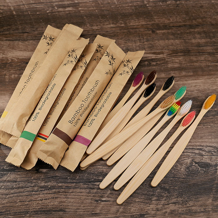 20/40/60pcs Bamboo Toothbrushes Colorful Toothbrush Resuable Portable Adult Wooden Soft Tooth Brush for Home Travel Hote