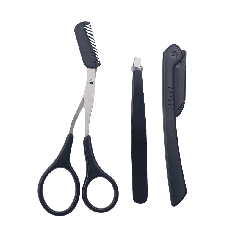 3pcs Eyebrow Trimming Tools, Stainless Steel Eyebrow Tweezer Eyebrow Scissors With Comb Eyebrow Razor
