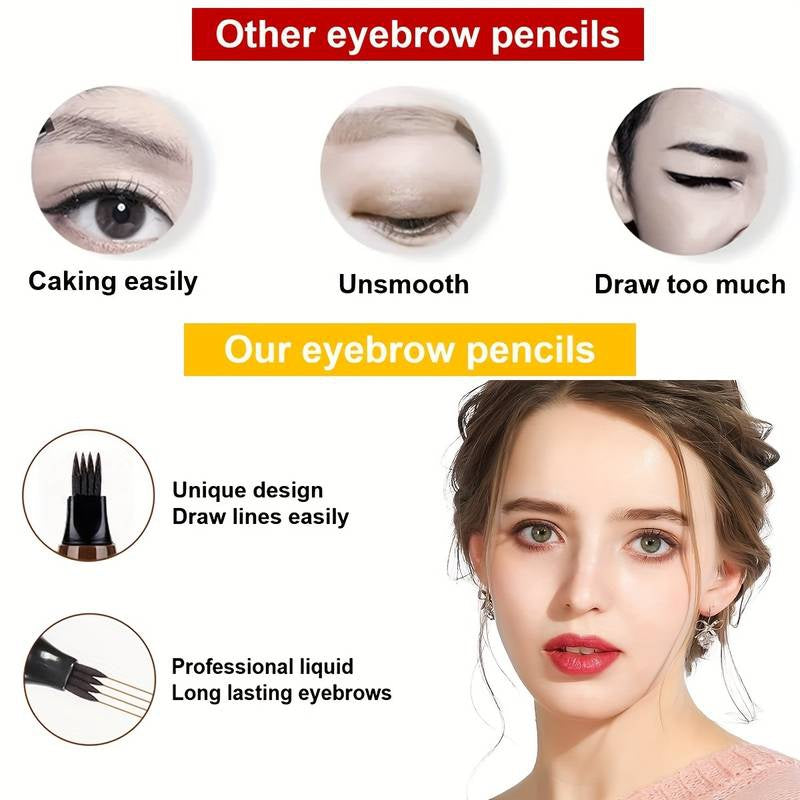 5 colors Natural Looking Waterproof Eyebrow Pen with 4 Split Head for Microblading and Makeup