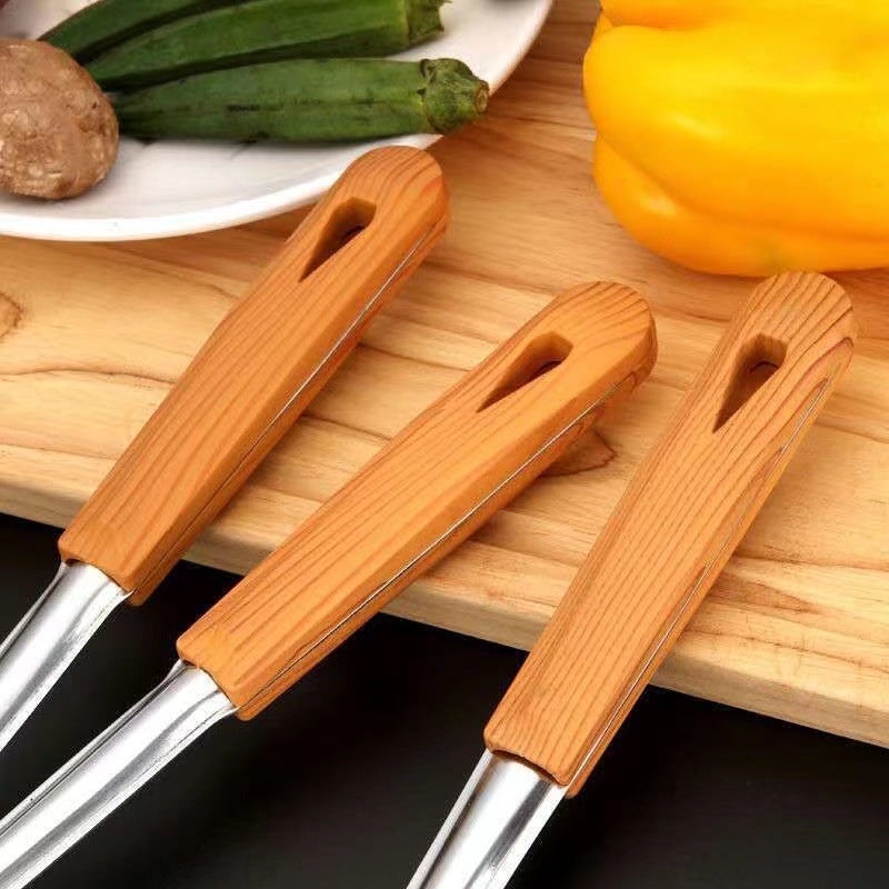 1pc Kitchen Stainless Steel Cooking Utensils With Wooden Handle, Spatulas, Rice Soup, Spoon, Frying Shovel, Colanders, Kitchen Cookware