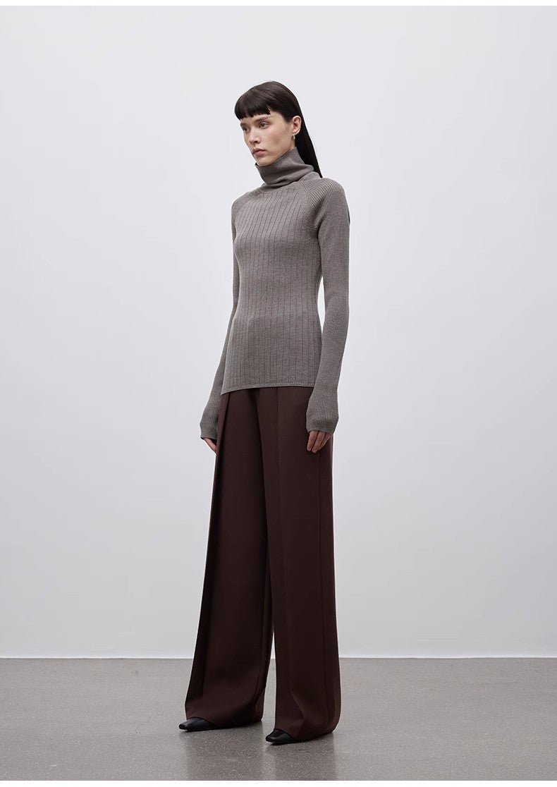 Imported wool pleated high-waisted straight-leg all-match slimming suit trousers for women-4