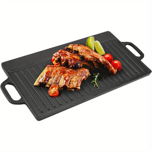 Non-Stick Cast Iron Griddle Pan, Double-Sided Grill-0