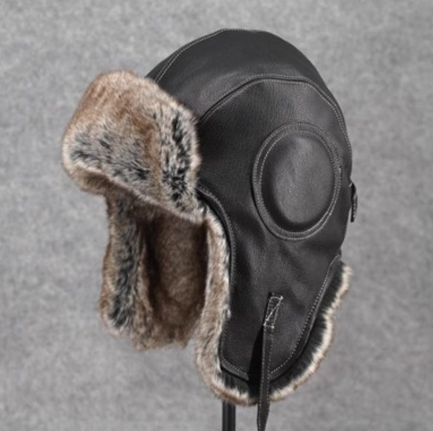 Unisex Vintage Style Genuine Sheep Leather Aviator Hat-1