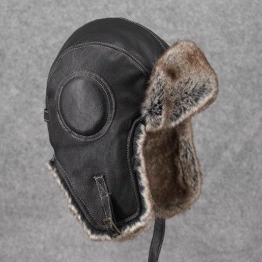 Unisex Vintage Style Genuine Sheep Leather Aviator Hat-0