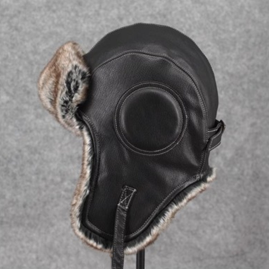 Unisex Vintage Style Genuine Sheep Leather Aviator Hat-2