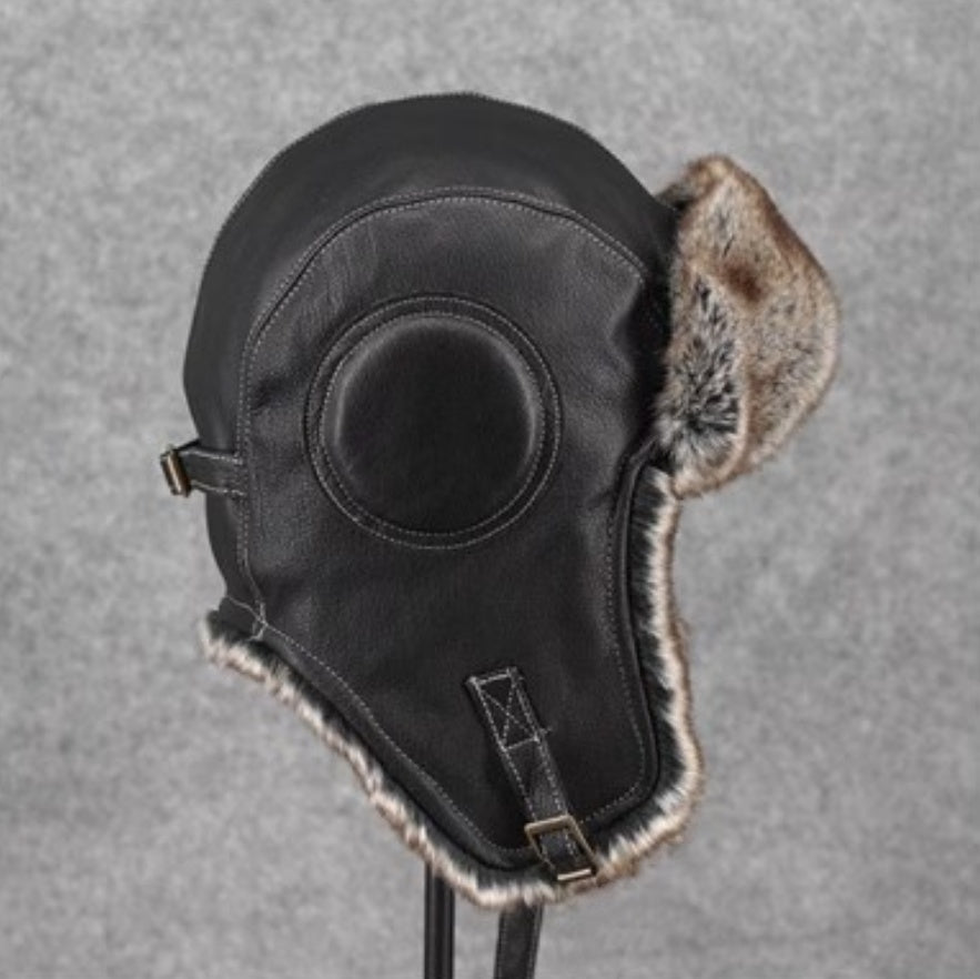 Unisex Vintage Style Genuine Sheep Leather Aviator Hat-3