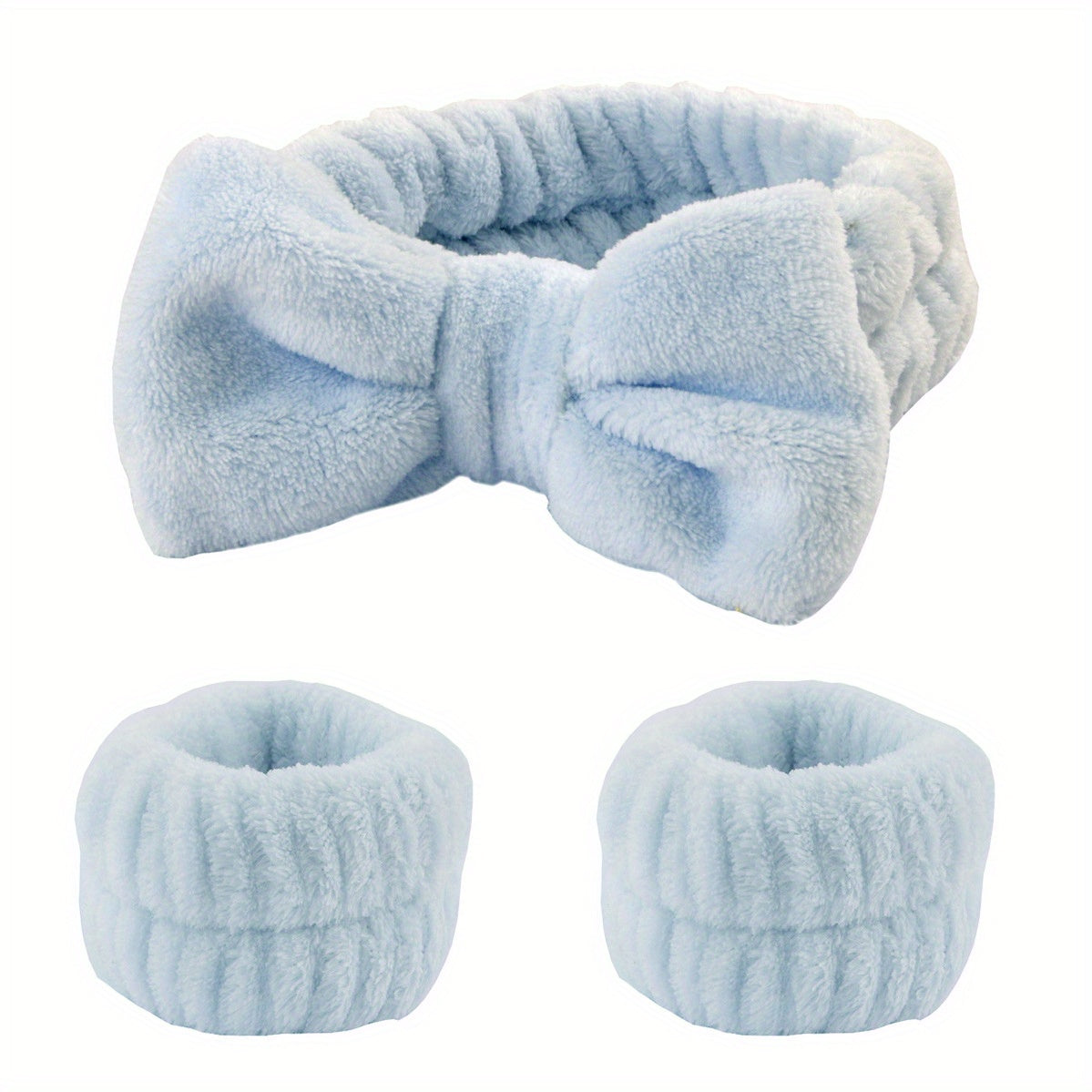 Solid Color Butterfly End Headband Wristband Set Women's Wash Beauty Makeup Headband Wrist Flannel Hair Accessories Headwear Face Wash Headband Wrist Set Plush Elastic Headband Ladies Accessories Set