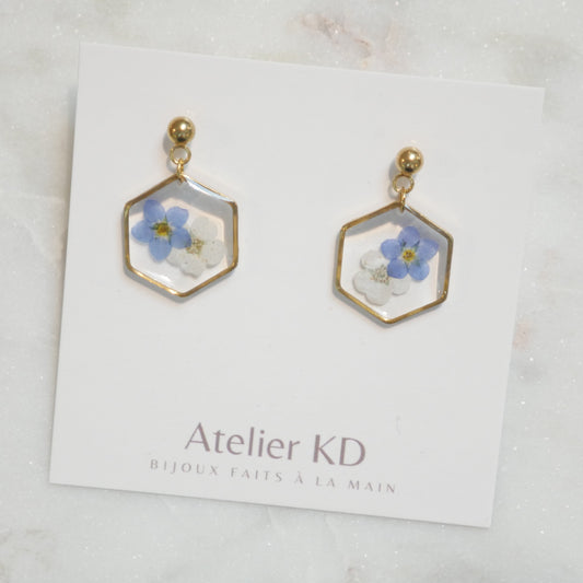Boucles d'oreilles Lola - hexa blanc et bleu