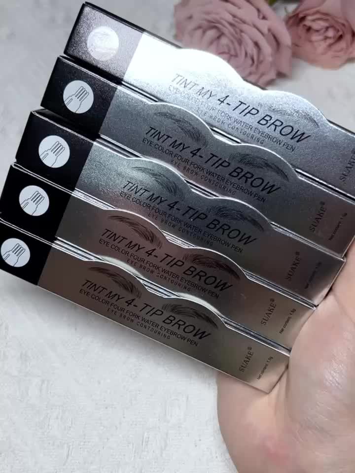 5 colors Natural Looking Waterproof Eyebrow Pen with 4 Split Head for Microblading and Makeup