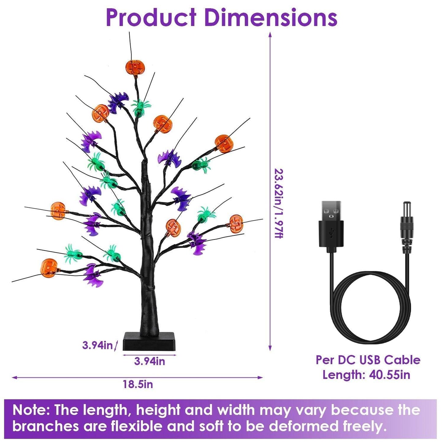 2Pack 1.97FT Lighted Halloween Trees Halloween Indoor Decorations Black Halloween Tree Lights With Timer Adjustable Twigs For Tabletop Party