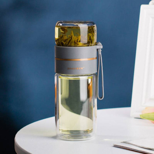 Glass Water Bottle With Tea Infuser Filter Tea Separation Double Wall Glass Bottle Leakproof-10