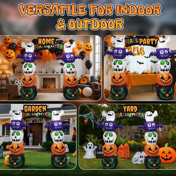 8.2ft Stacking Head Arch, 7pcs White LED Lights, Halloween Inflatable Decoration 12V