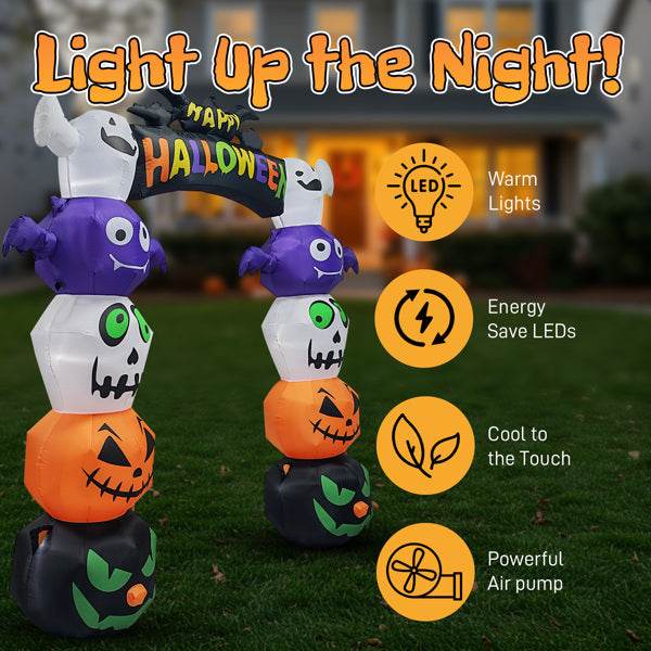 8.2ft Stacking Head Arch, 7pcs White LED Lights, Halloween Inflatable Decoration 12V