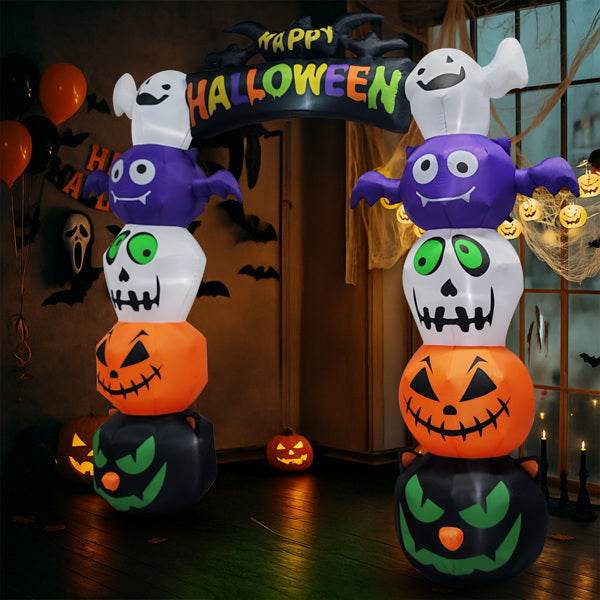 8.2ft Stacking Head Arch, 7pcs White LED Lights, Halloween Inflatable Decoration 12V