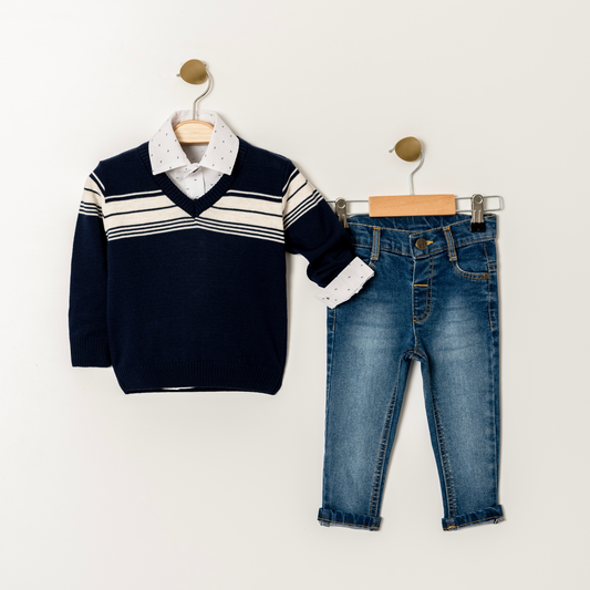 Navy Nice Sweater Jeans Set-0
