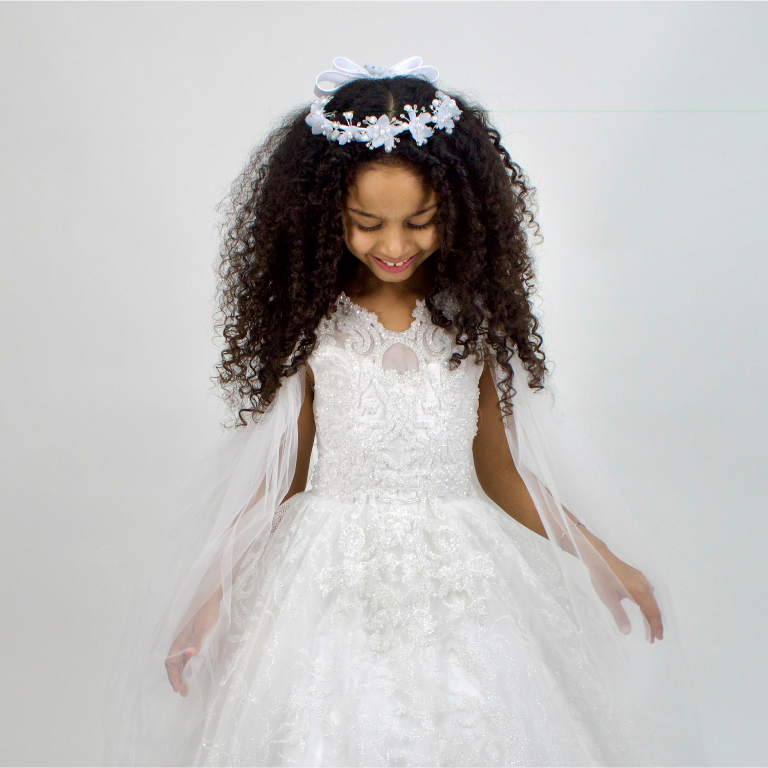 Flowers bow veil for girls dresses-3