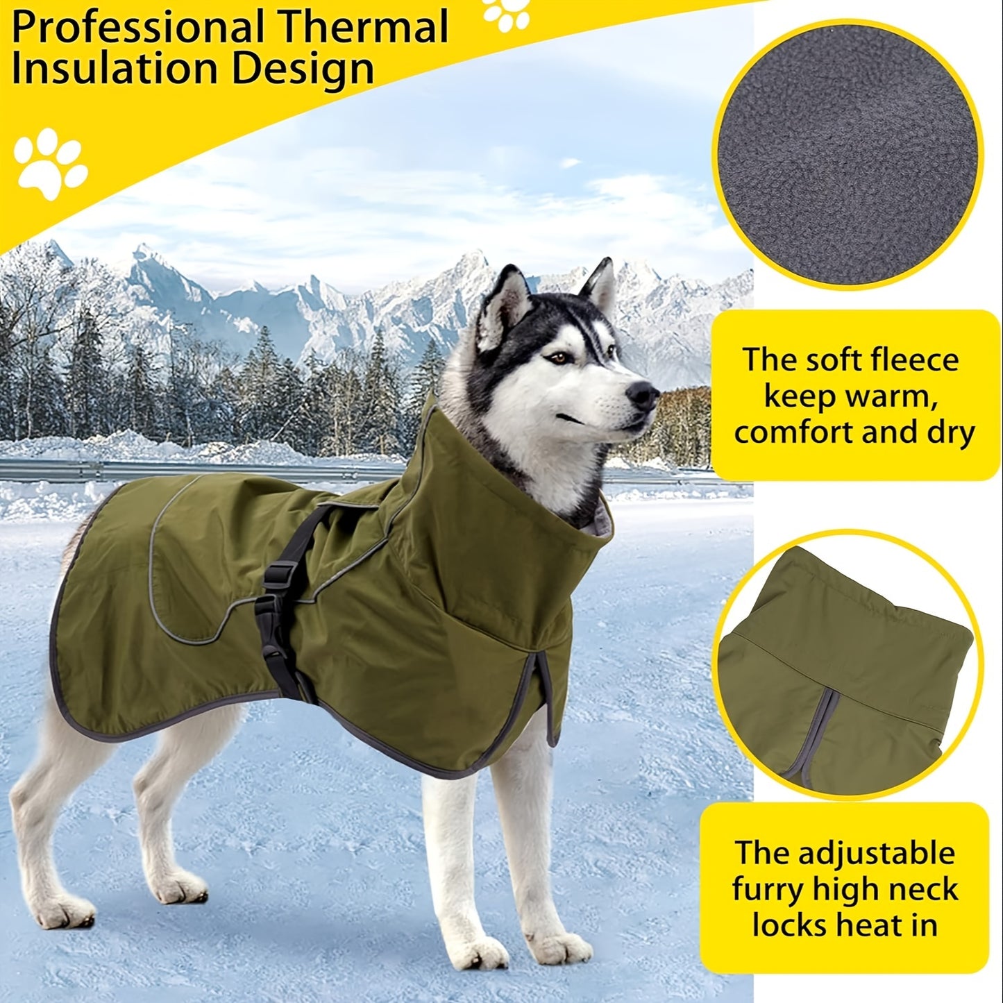 Waterproof Double-Layer Winter Dog Coats - Insulated, Windproof, and Reflective Dog Jackets for Large Dogs - Ideal for Rainy and Snowy Days, Easy to Put On and Take Off