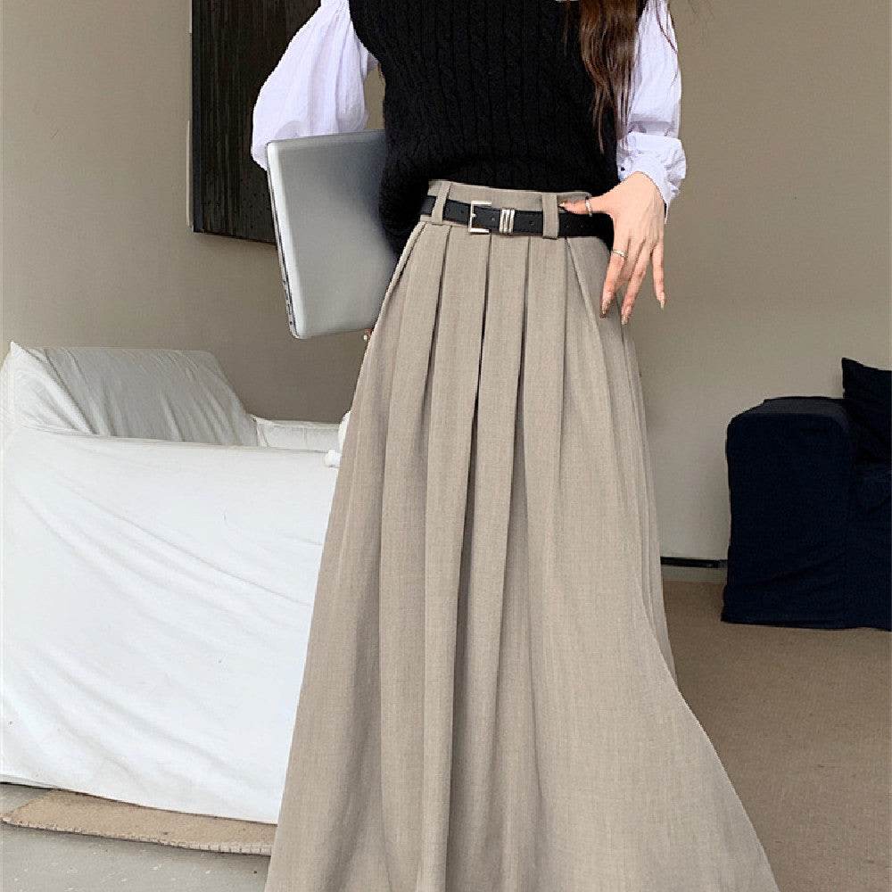 Women's All-matching Slim Fit Temperament Pleated Maxi Skirt