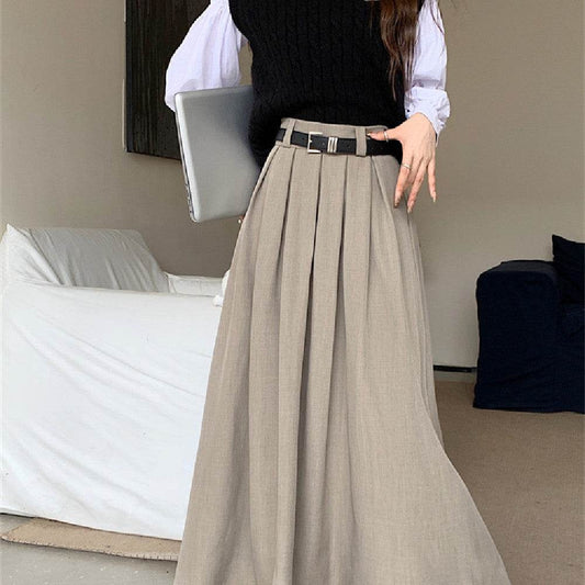 Women's All-matching Slim Fit Temperament Pleated Maxi Skirt