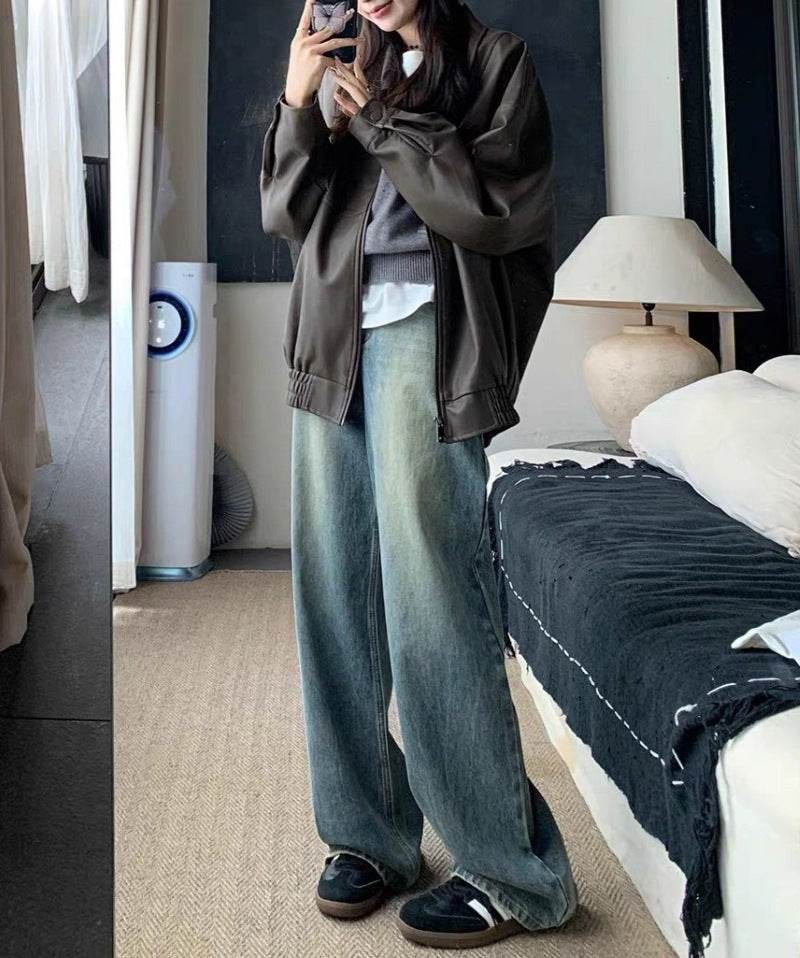 Retro Design Wide Leg Pants High Waisted Boyfriend Jeans