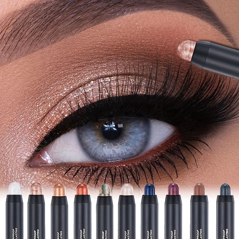 12-Color Smudge-Proof Eyeshadow Stick with Brush Head - Glitter, Matte, and Shimmer Crayon for Long-Lasting Makeup For Music Festival