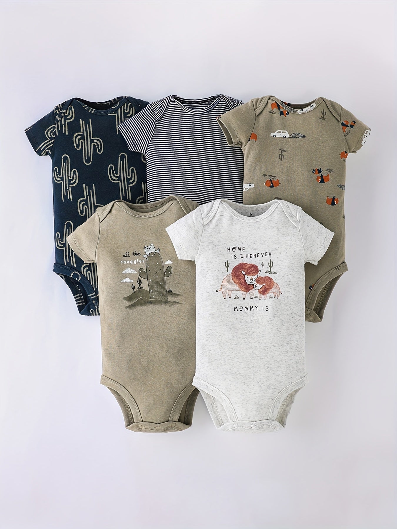 Five-piece Set of Infant and Toddler Short Sleeve Triangle Onesies
