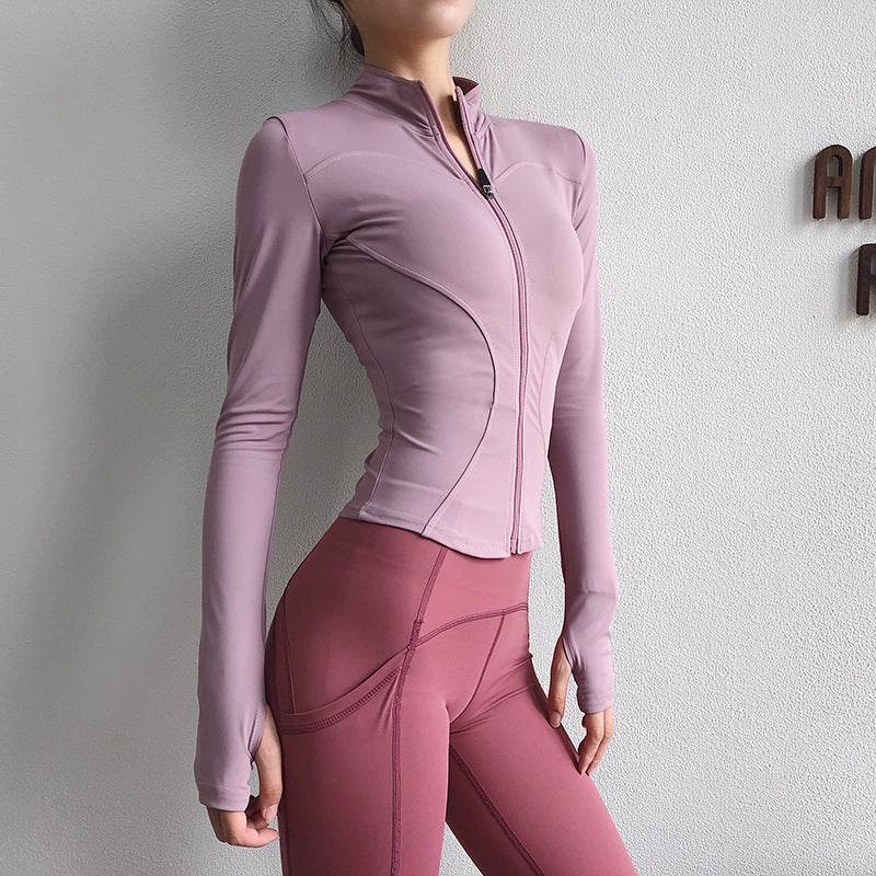 Slim fit Long sleeve Zipper Workout Top Sports Running Gym top for women