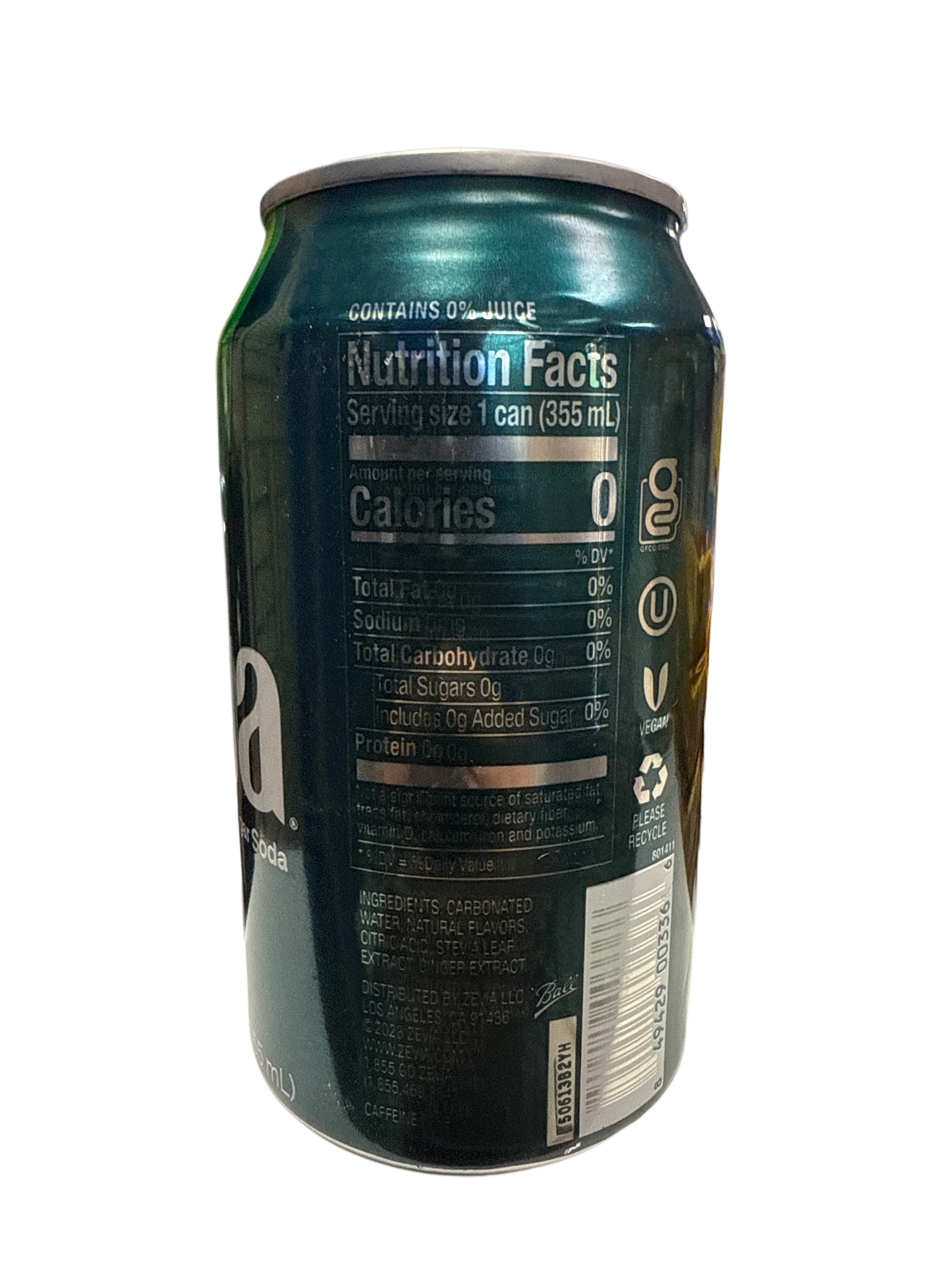 Zevia Zero Sugar Ginger Ale Flavoured Soda 355ML - Canadian Edition