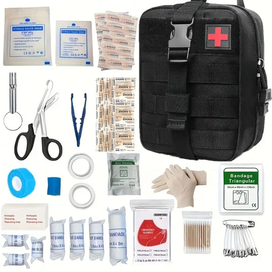 151pcs Portable First Aid Kit(Black, Includes Essential Tools)-0