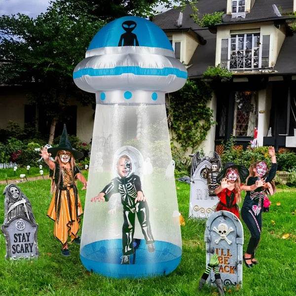 8.8 FT Halloween Inflatable UFO Yard Decoration, Fun Tall Blow Up Yard Decor With Built-in LED Lights And Stand Inside Design For Holiday Party Yard Lawn Garden Decor Indoor Outdoor